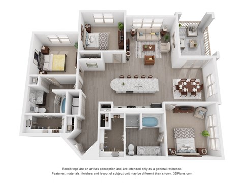 Floor plan for 3 beds, 2 baths, 1434 sqft